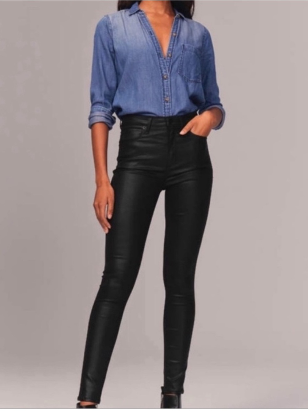 Abercrombie High Rise Coated Super Skinny Ankle Jeans Black Size 29/8